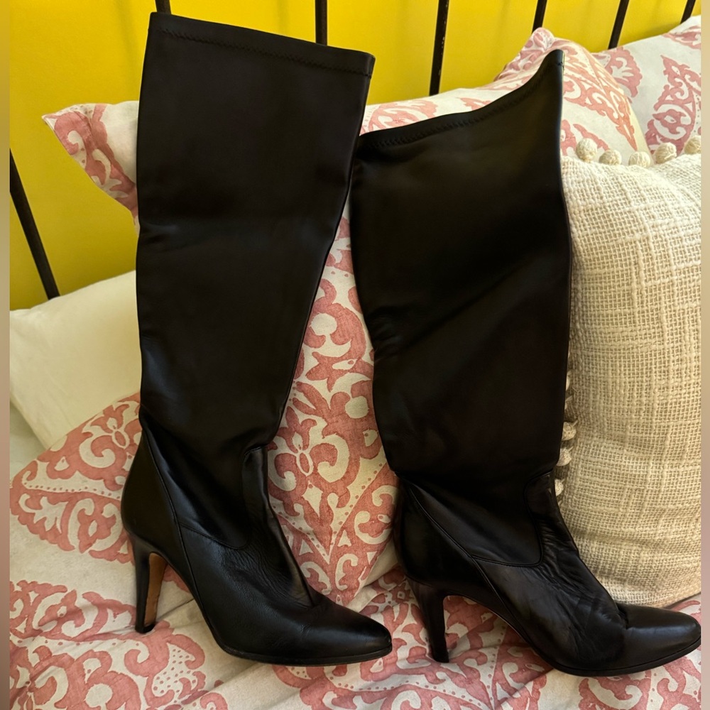 Tall Black Leather 3inch Heeled Boots